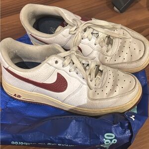Nike White and Red AF1 Sneakers